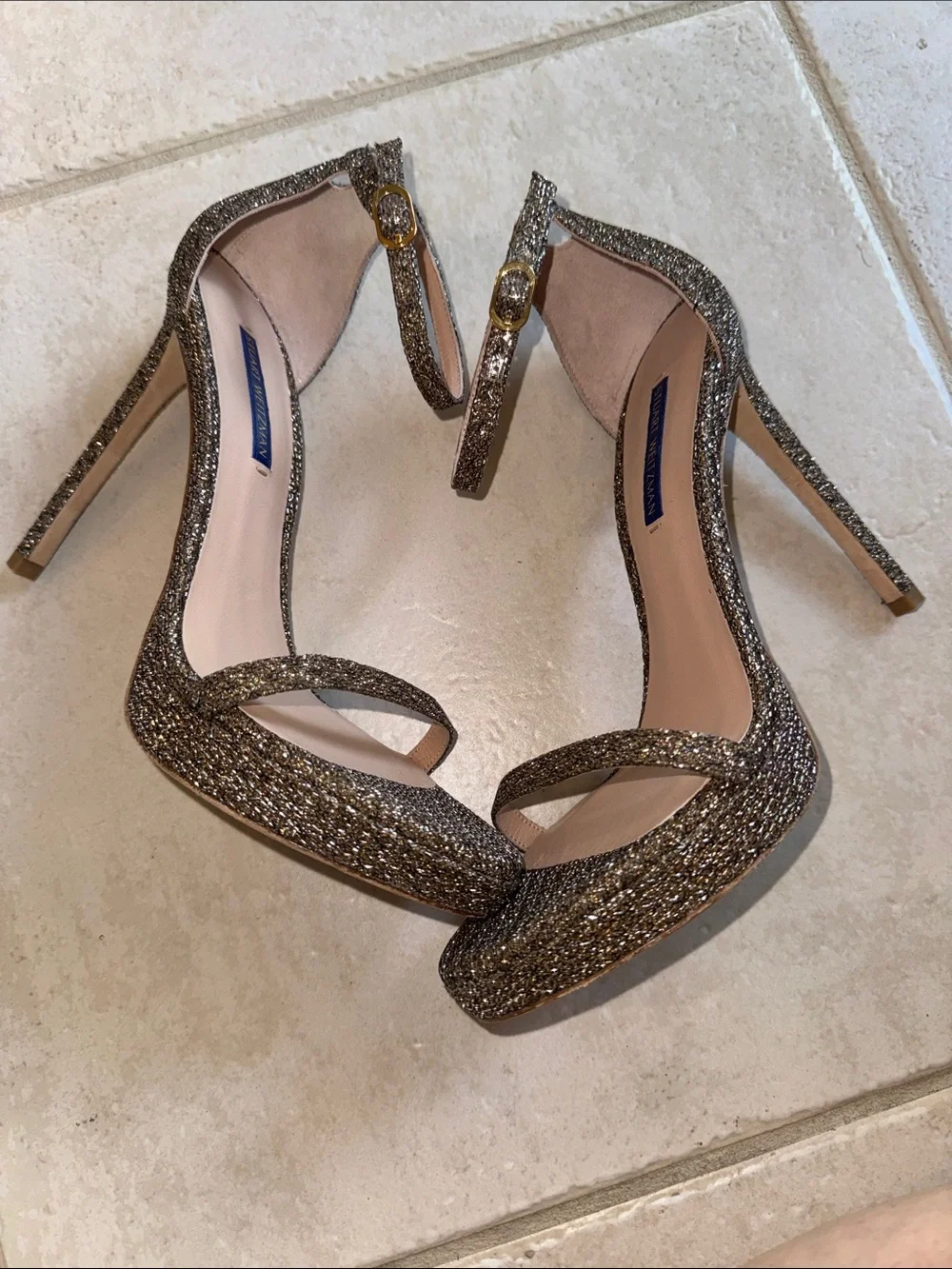 Stuart Weitzman Nudist Disco Glitter Heels Size 8.5 Like New